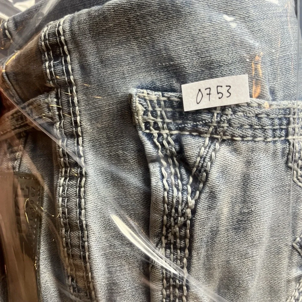 BKE Jeans Mens 31x30 Blue Jake Straight Stretch Light Wash Whiskering Workwear